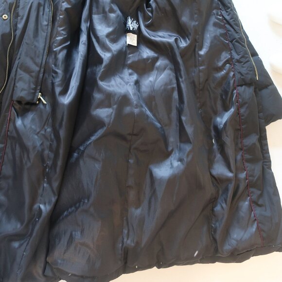 Womens Cole Haan Black Down Cluster With Feather Fill Hooded Midi Puffer Coat L - Picture 14 of 16